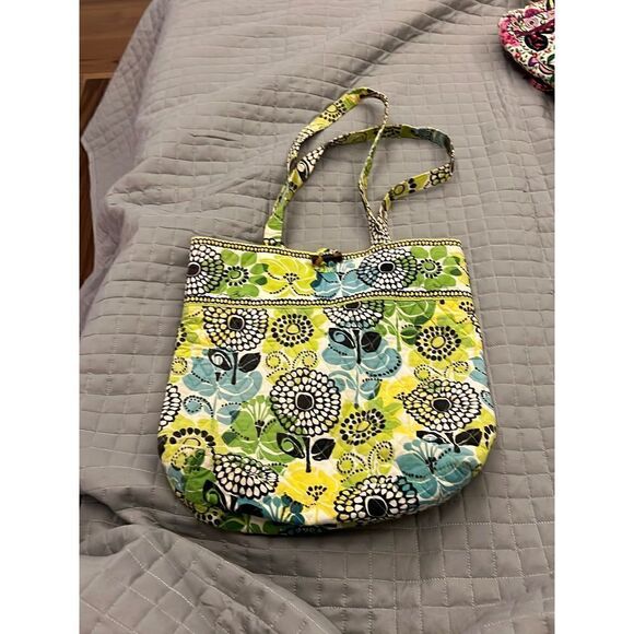 Vera Bradley Tote Satchel Bag Purse Green Flower Print - Picture 1 of 1
